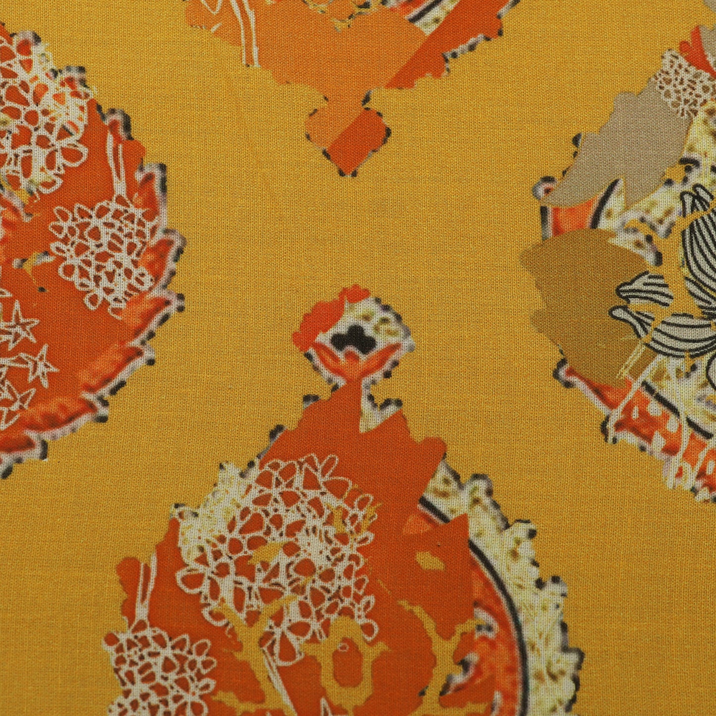 Yellow Color Cotton Printed Border Embroidery Fabric