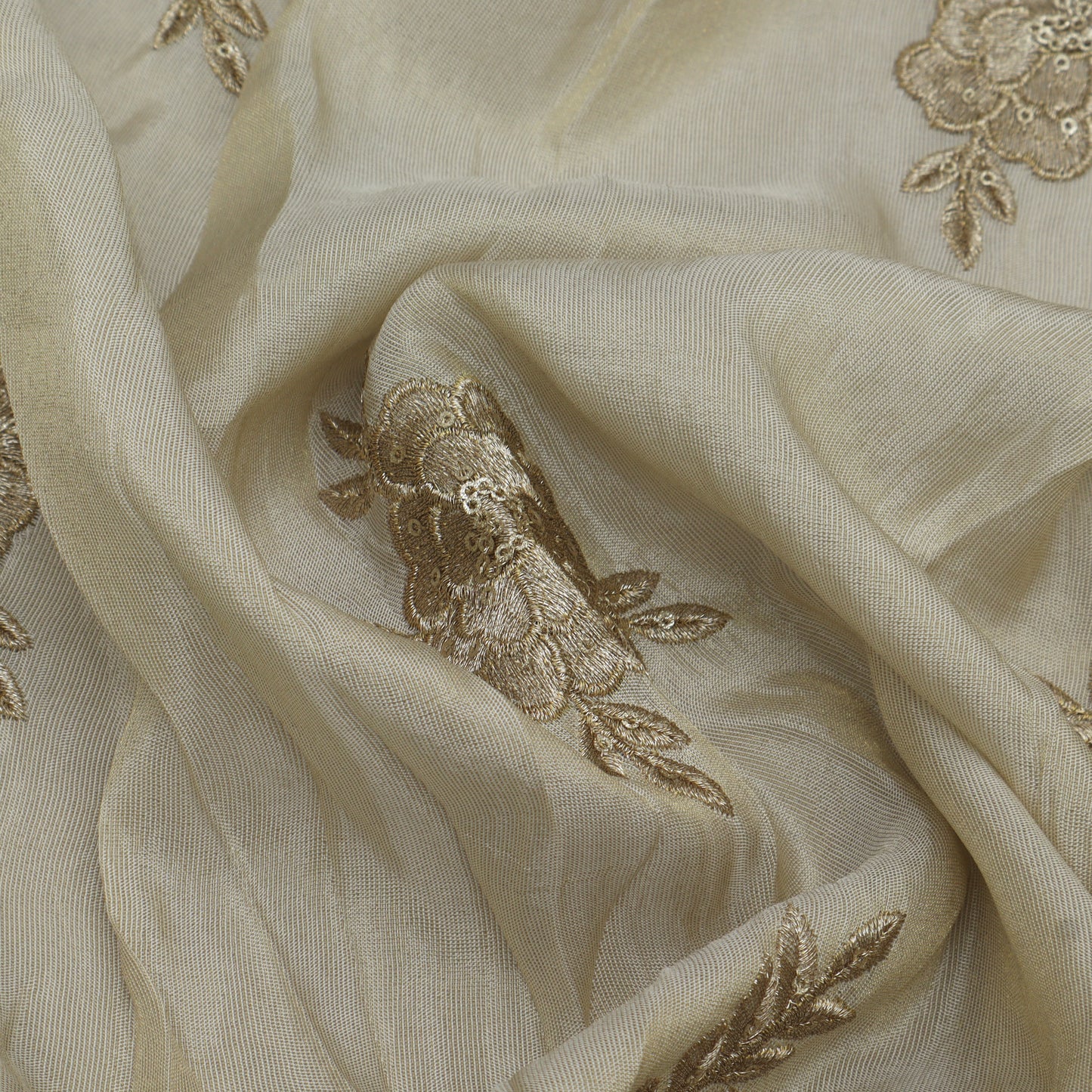 Beige Color Tissue Embroidery Fabric