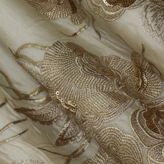 Beige Color Tissue Embroidery Fabric