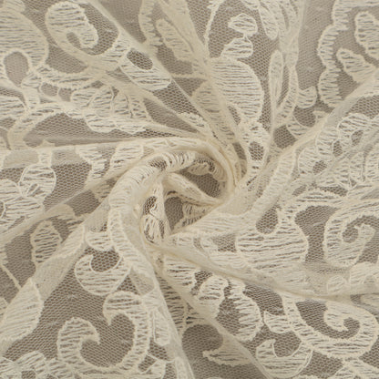 Off White Color Net Embroidery Fabric