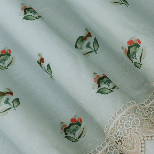 Sky Blue Color Cotton Printed Border Embroidery Fabric