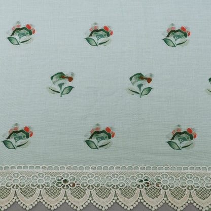 Sky Blue Color Cotton Printed Border Embroidery Fabric