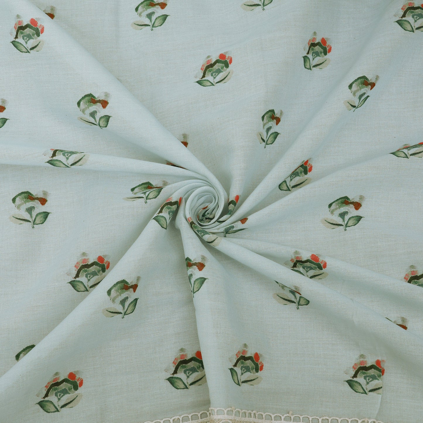 Sky Blue Color Cotton Printed Border Embroidery Fabric