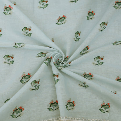 Sky Blue Color Cotton Printed Border Embroidery Fabric