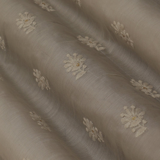 Off White Color Chanderi Embroidery Fabric