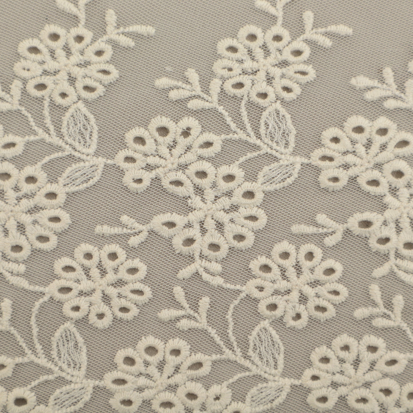 Off White Color Net Embroidery Fabric