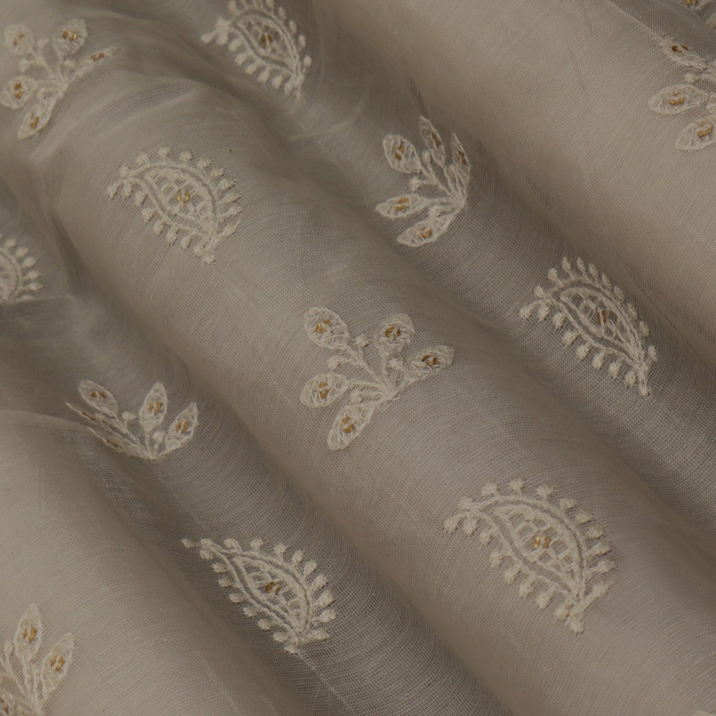 Off White Color Chanderi Embroidery Fabric