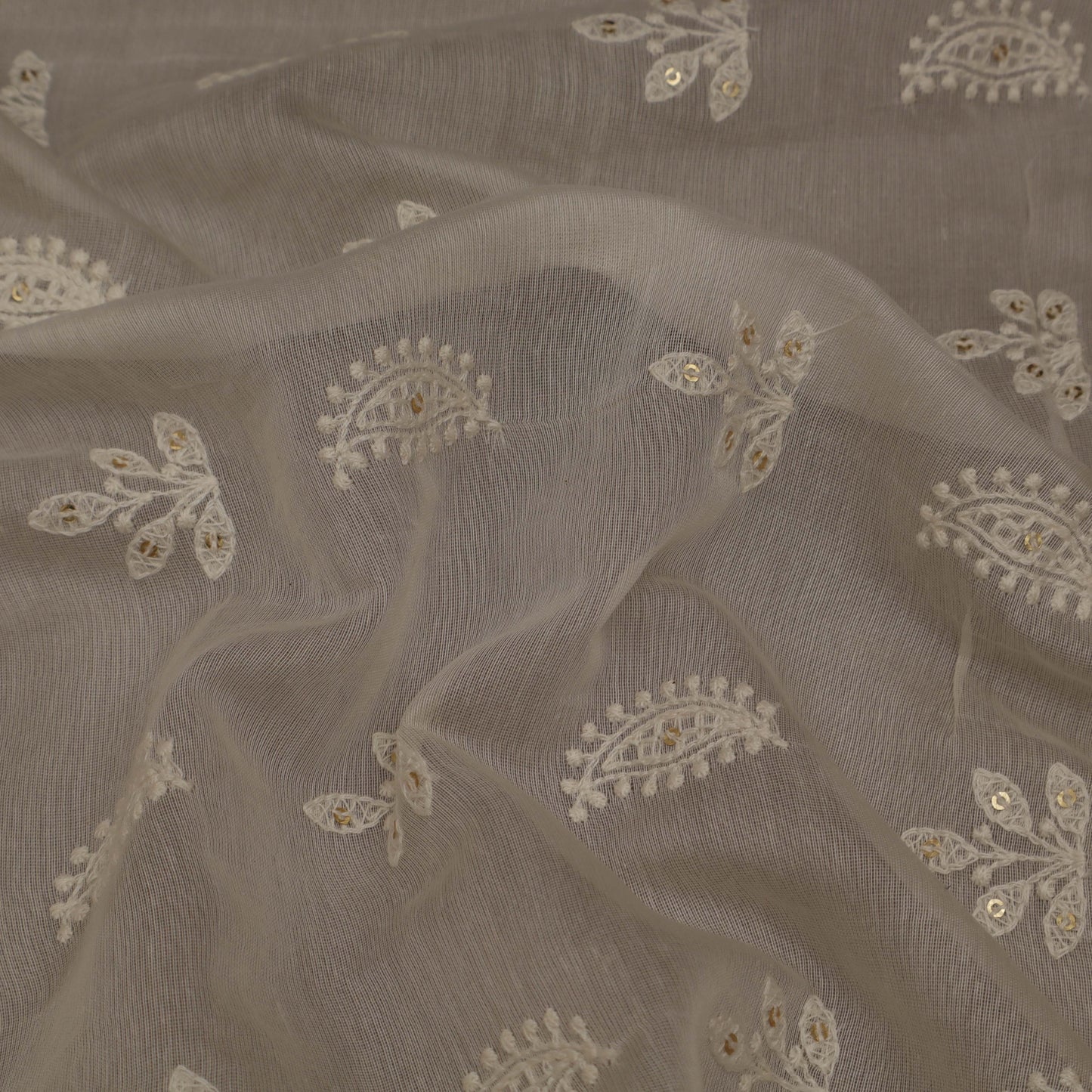 Off White Color Chanderi Embroidery Fabric