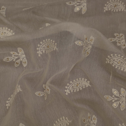 Off White Color Chanderi Embroidery Fabric