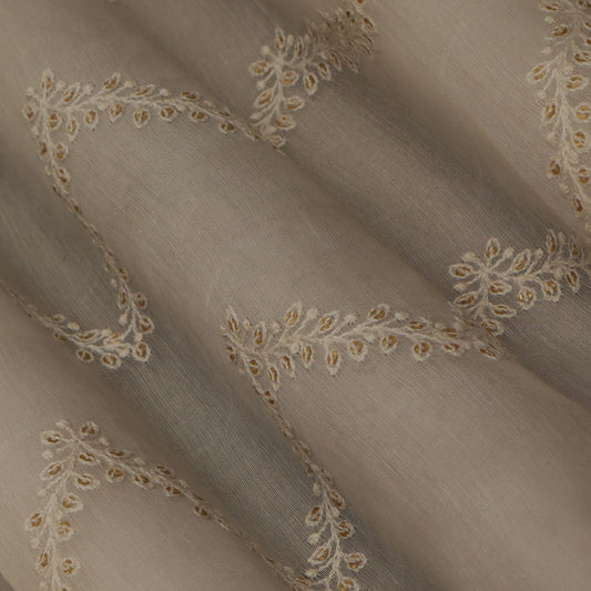 Off White Color Chanderi Embroidery Fabric