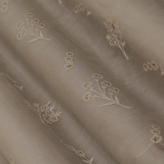 Off White Color Chanderi Embroidery Fabric