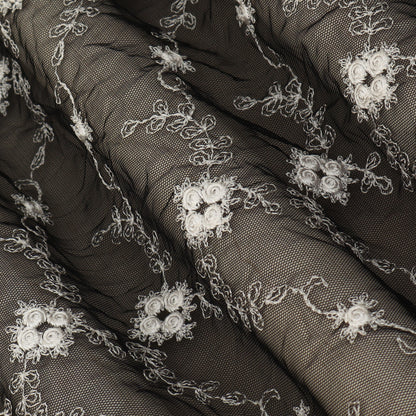 Black Color Net Embroidery Fabric