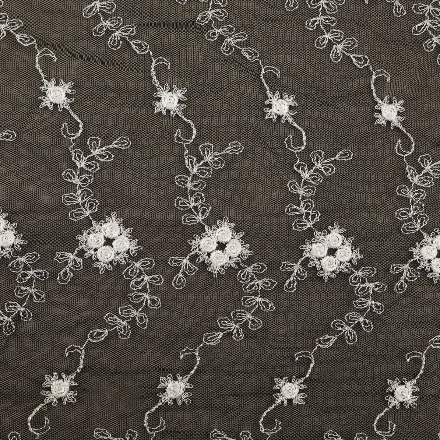 Black Color Net Embroidery Fabric