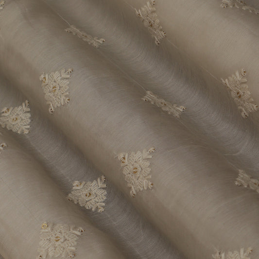 Off White Color Chanderi Embroidery Fabric