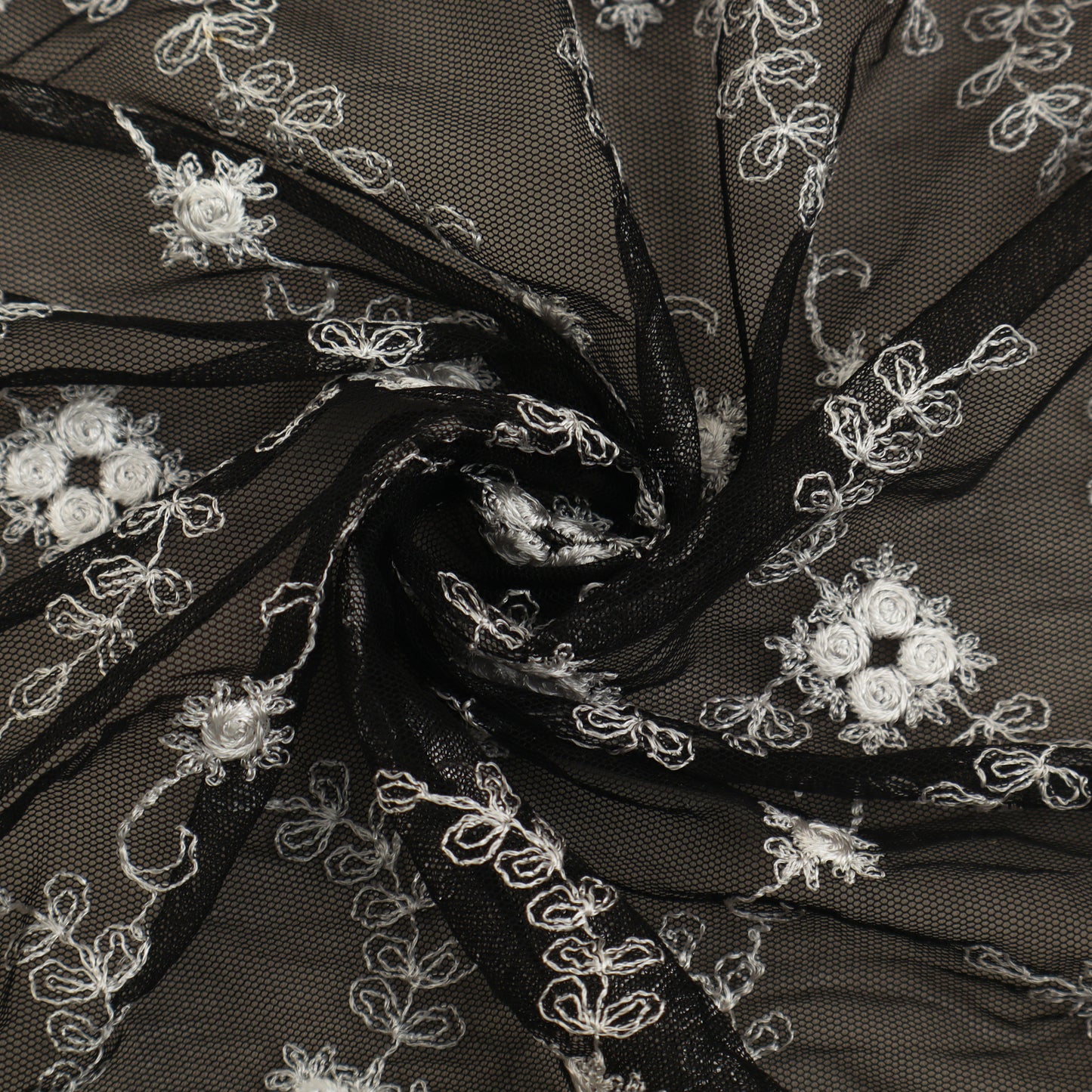 Black Color Net Embroidery Fabric