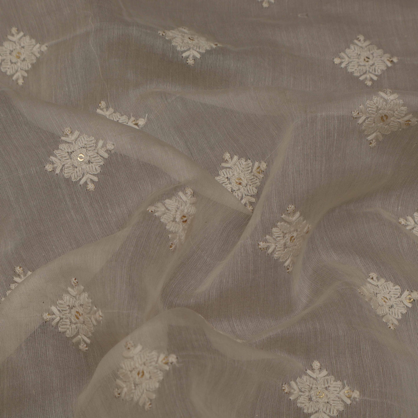 Off White Color Chanderi Embroidery Fabric