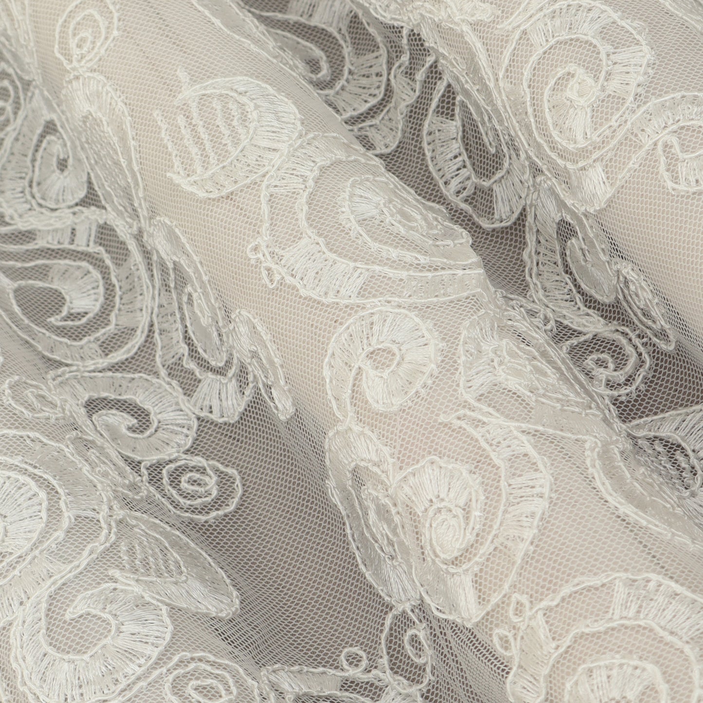 White Color Net Embroidery Fabric