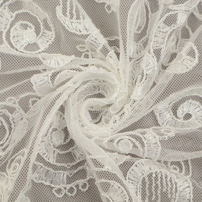 White Color Net Embroidery Fabric