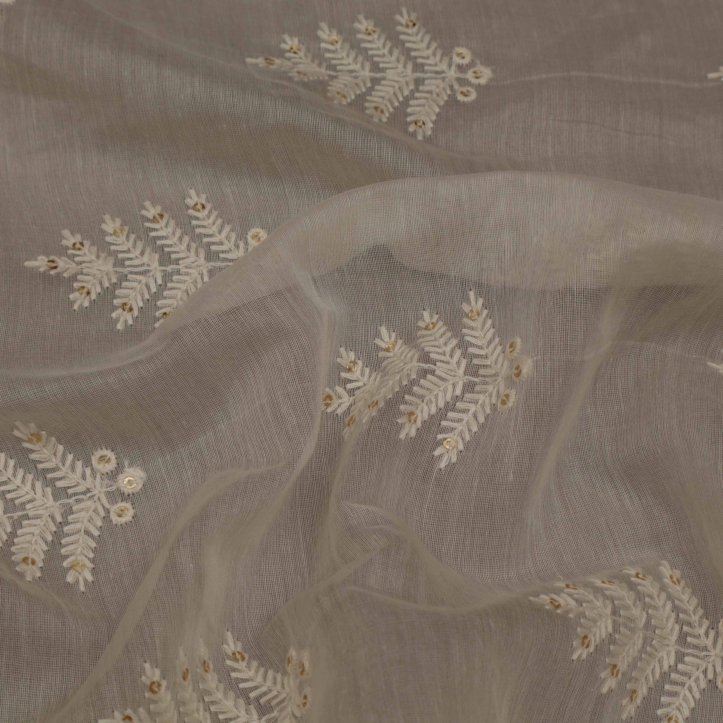 Off White Color Chanderi Embroidery Fabric