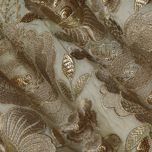 Beige Color Tissue Embroidery Fabric