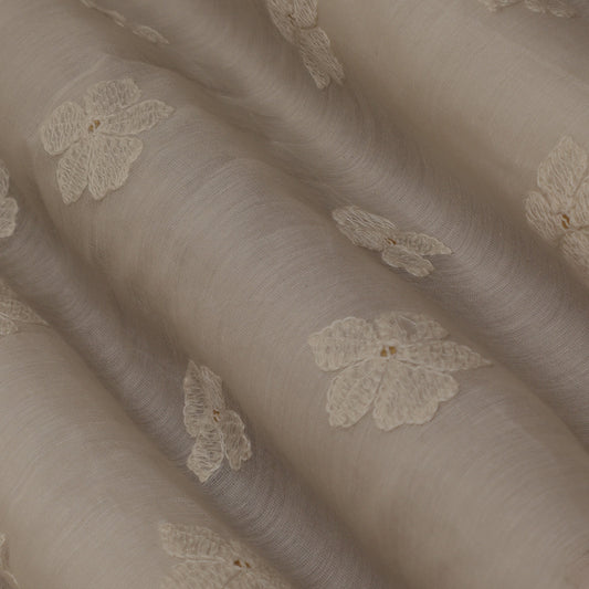 Off White Color Chanderi Embroidery Fabric