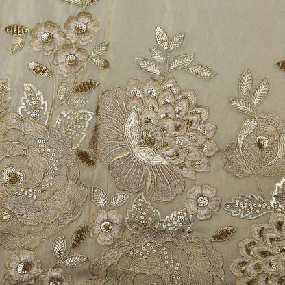 Beige Color Tissue Embroidery Fabric