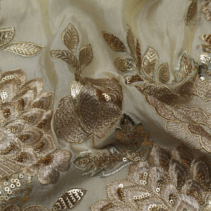 Beige Color Tissue Embroidery Fabric