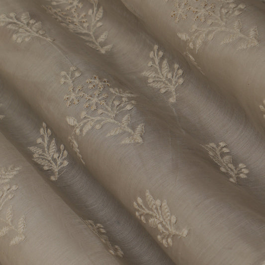 Off White Color Chanderi Embroidery Fabric