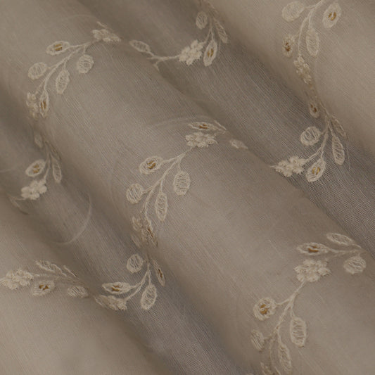 Off White Color Chanderi Embroidery Fabric