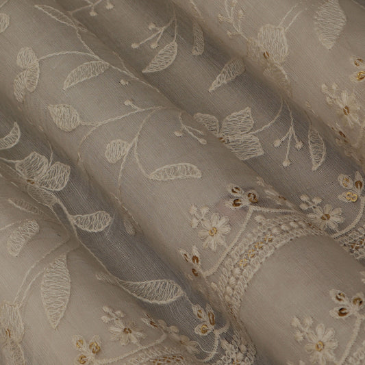 Off White Color Chanderi Embroidery Fabric