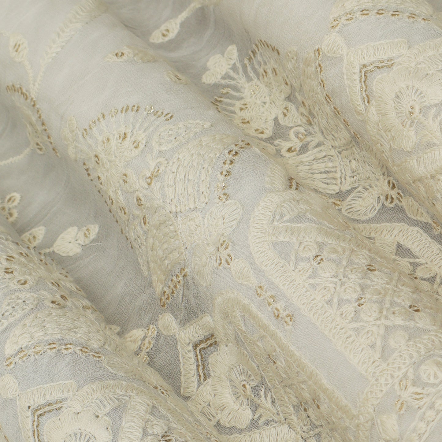 White Color Georgette Embroidery Fabric