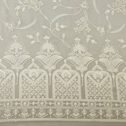 White Color Georgette Embroidery Fabric