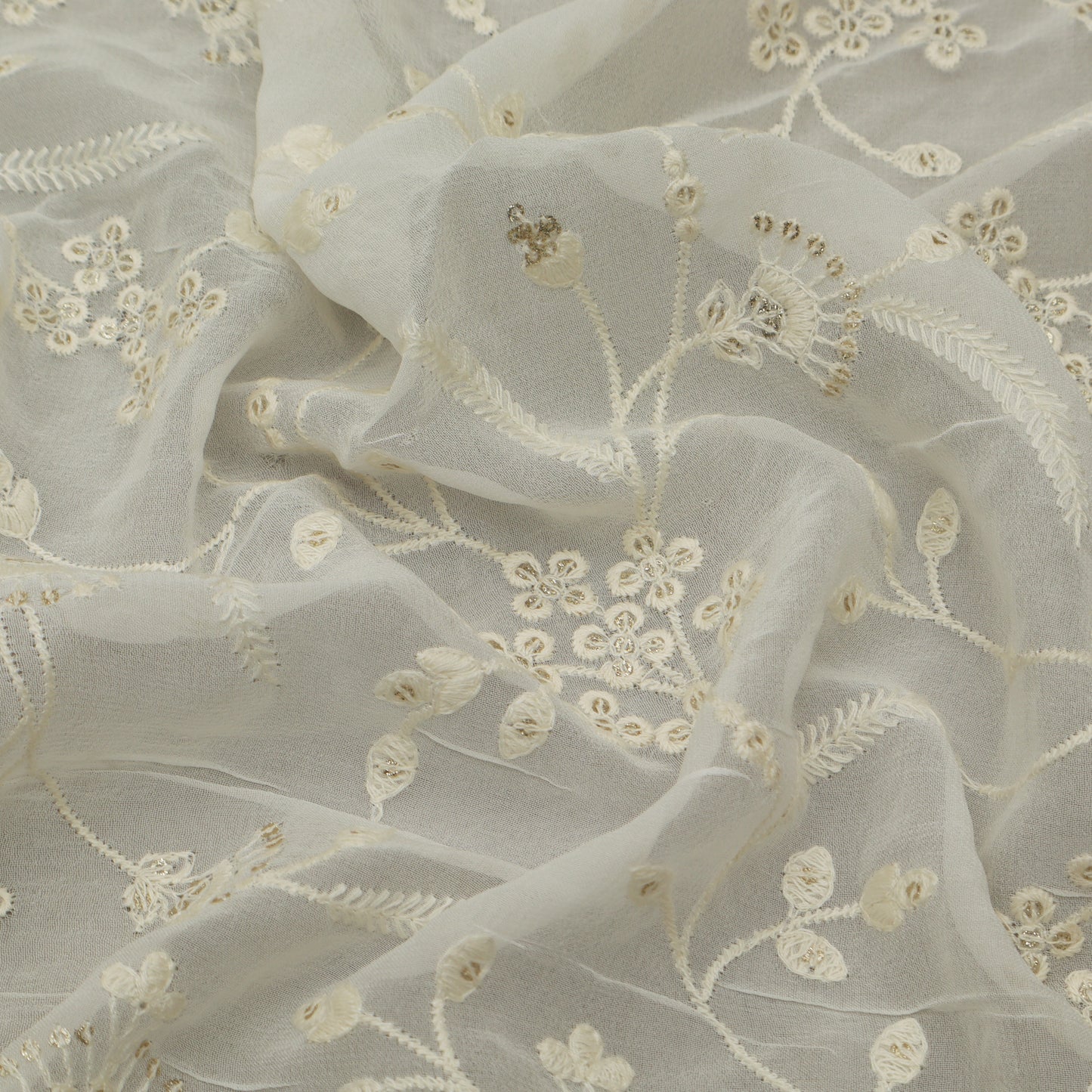 White Color Georgette Embroidery Fabric