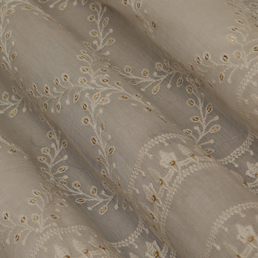 Off White Color Chanderi Embroidery Fabric