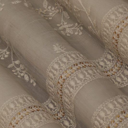 Off White Color Chanderi Embroidery Fabric