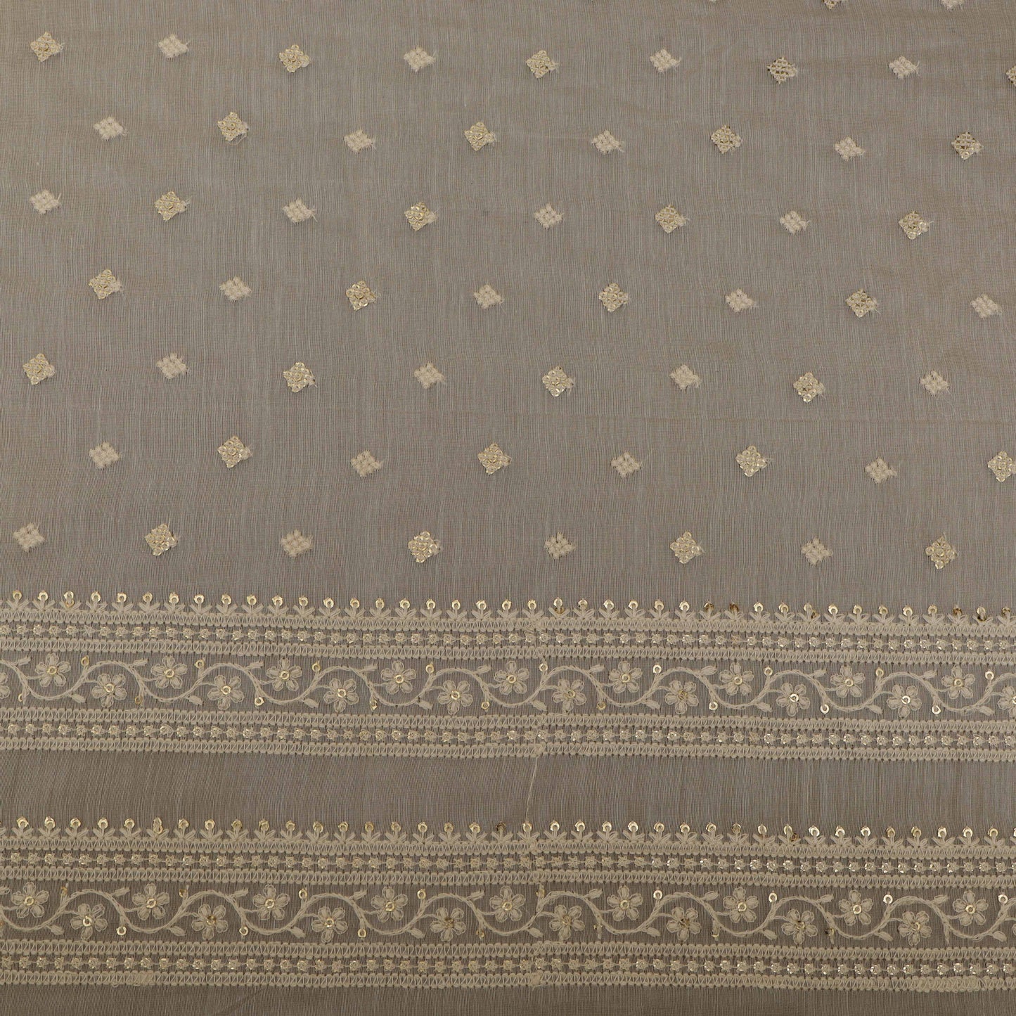 Off White Color Chanderi Embroidery Fabric