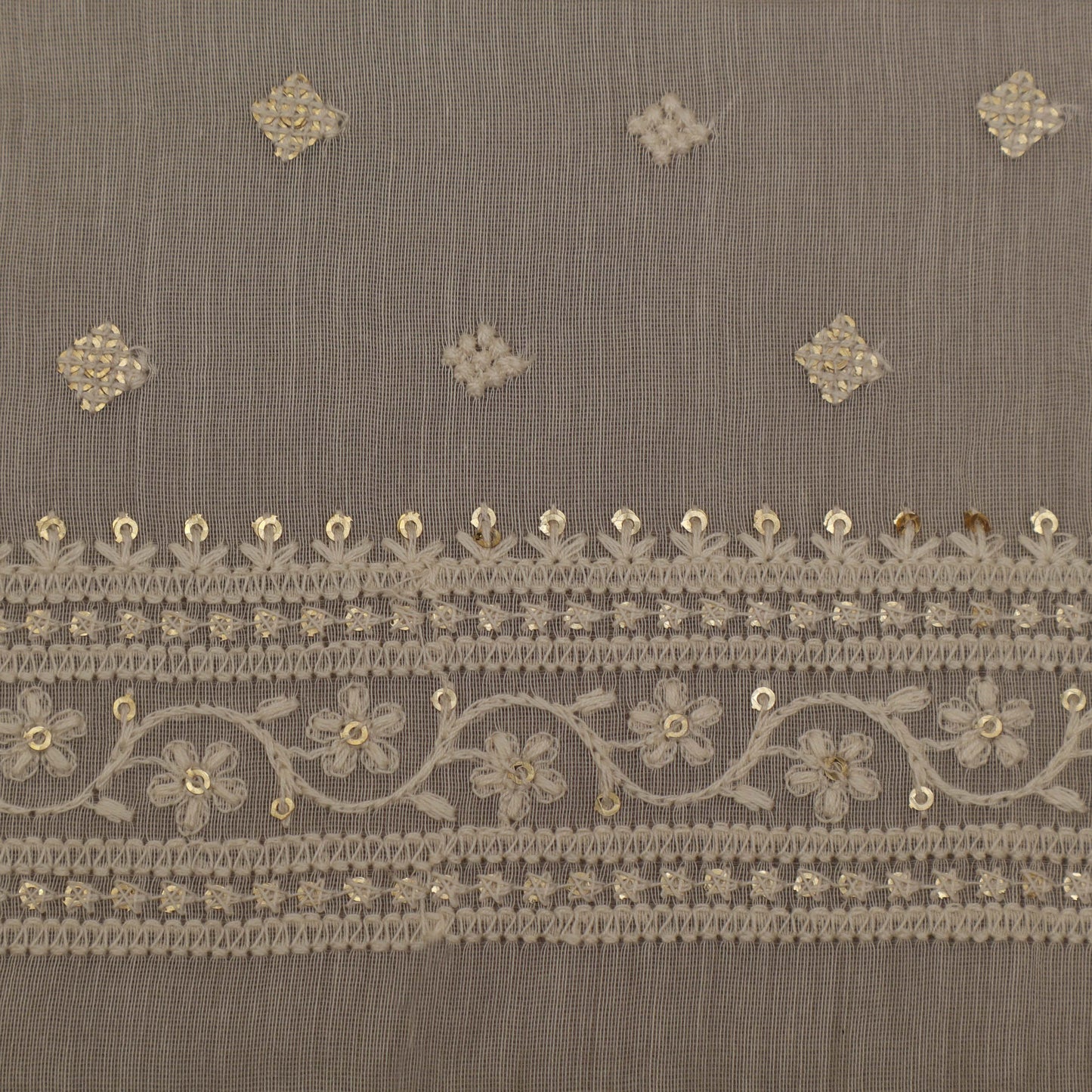 Off White Color Chanderi Embroidery Fabric