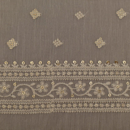 Off White Color Chanderi Embroidery Fabric