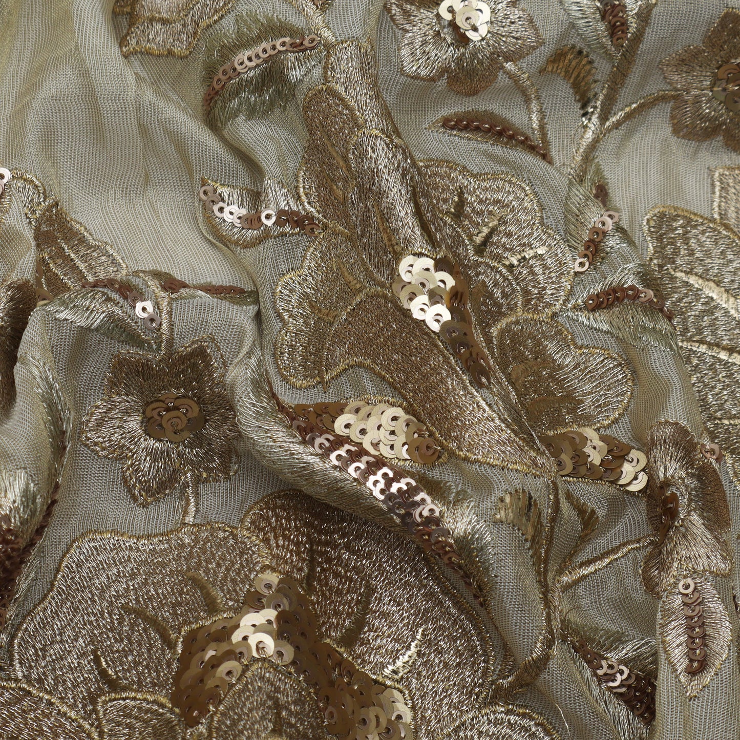 Beige Color Tissue Embroidery Fabric