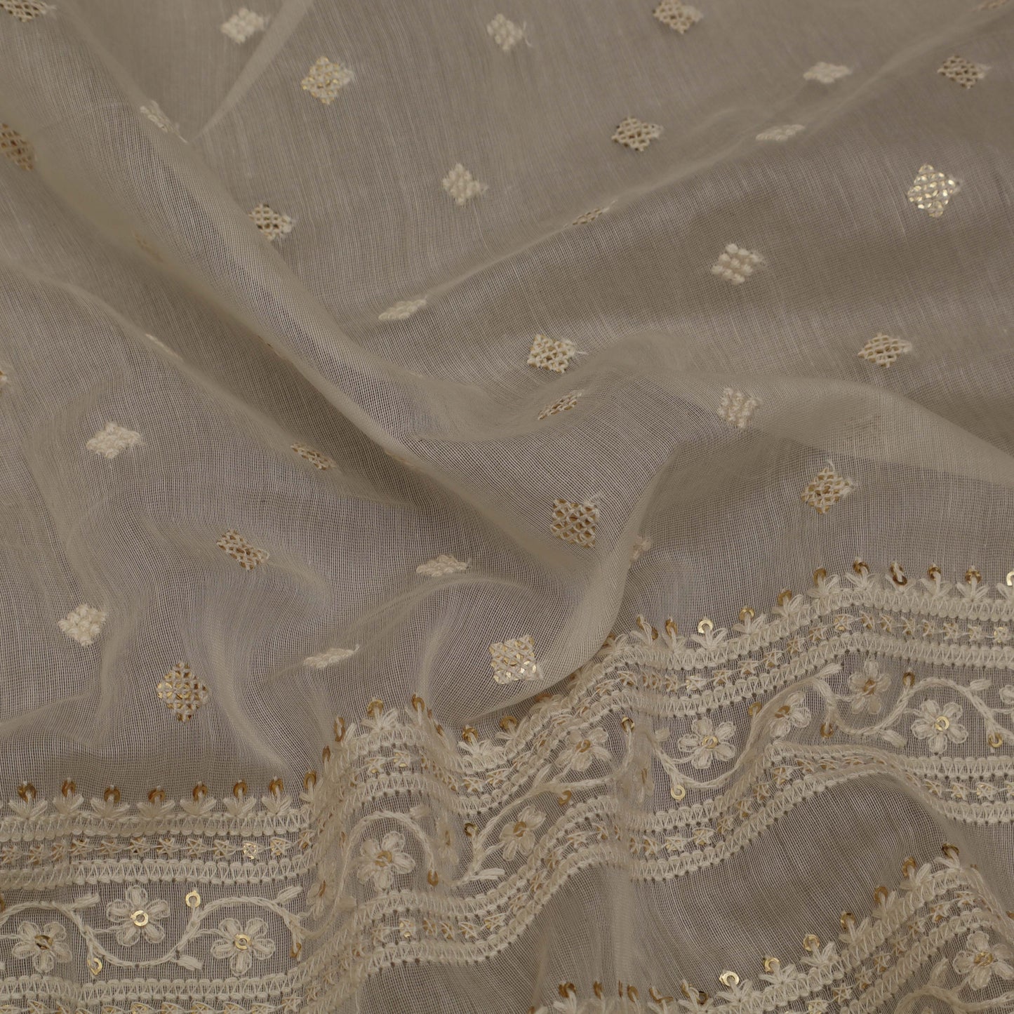 Off White Color Chanderi Embroidery Fabric