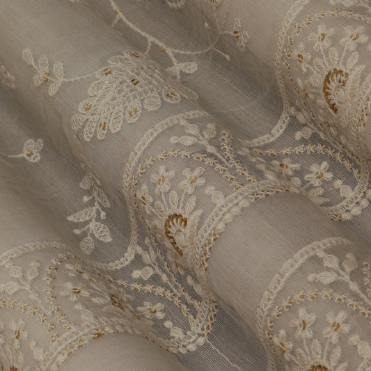 Off White Color Chanderi Embroidery Fabric