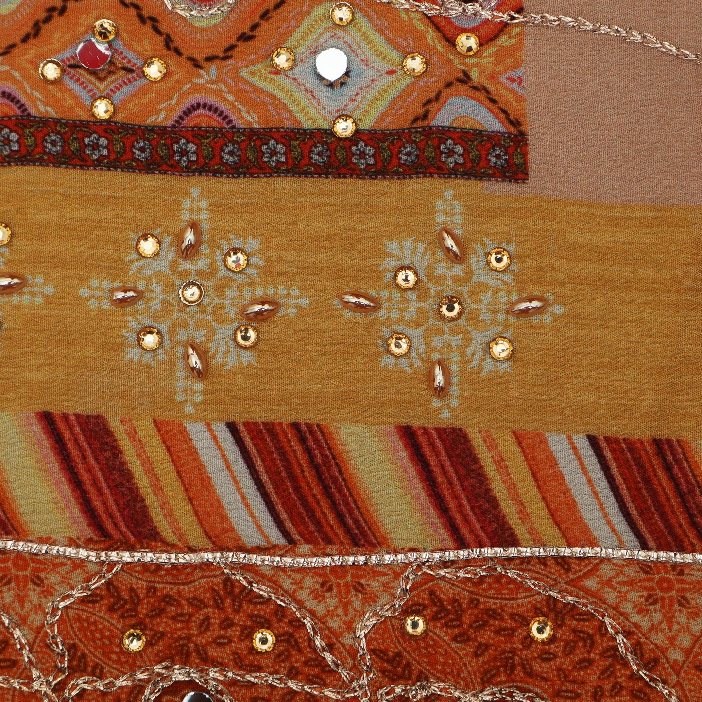 Muti-Color Chinon Chiffon Print Mirror Work Fabric