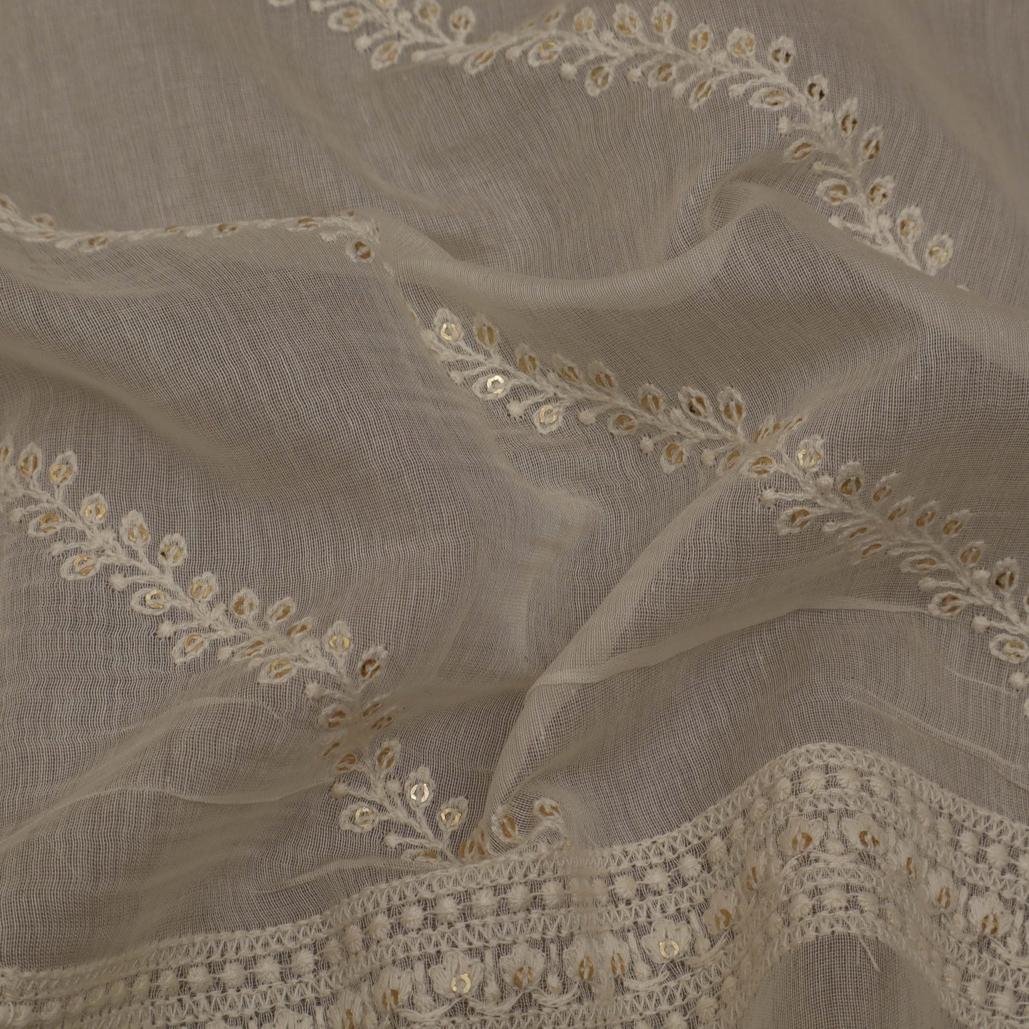 Off White Color Chanderi Embroidery Fabric