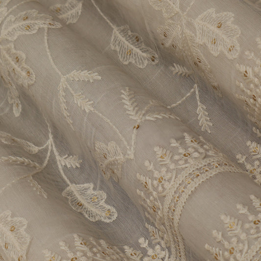 Off White Color Chanderi Embroidery Fabric