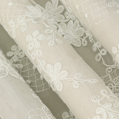 White Color Net Embroidery Fabric