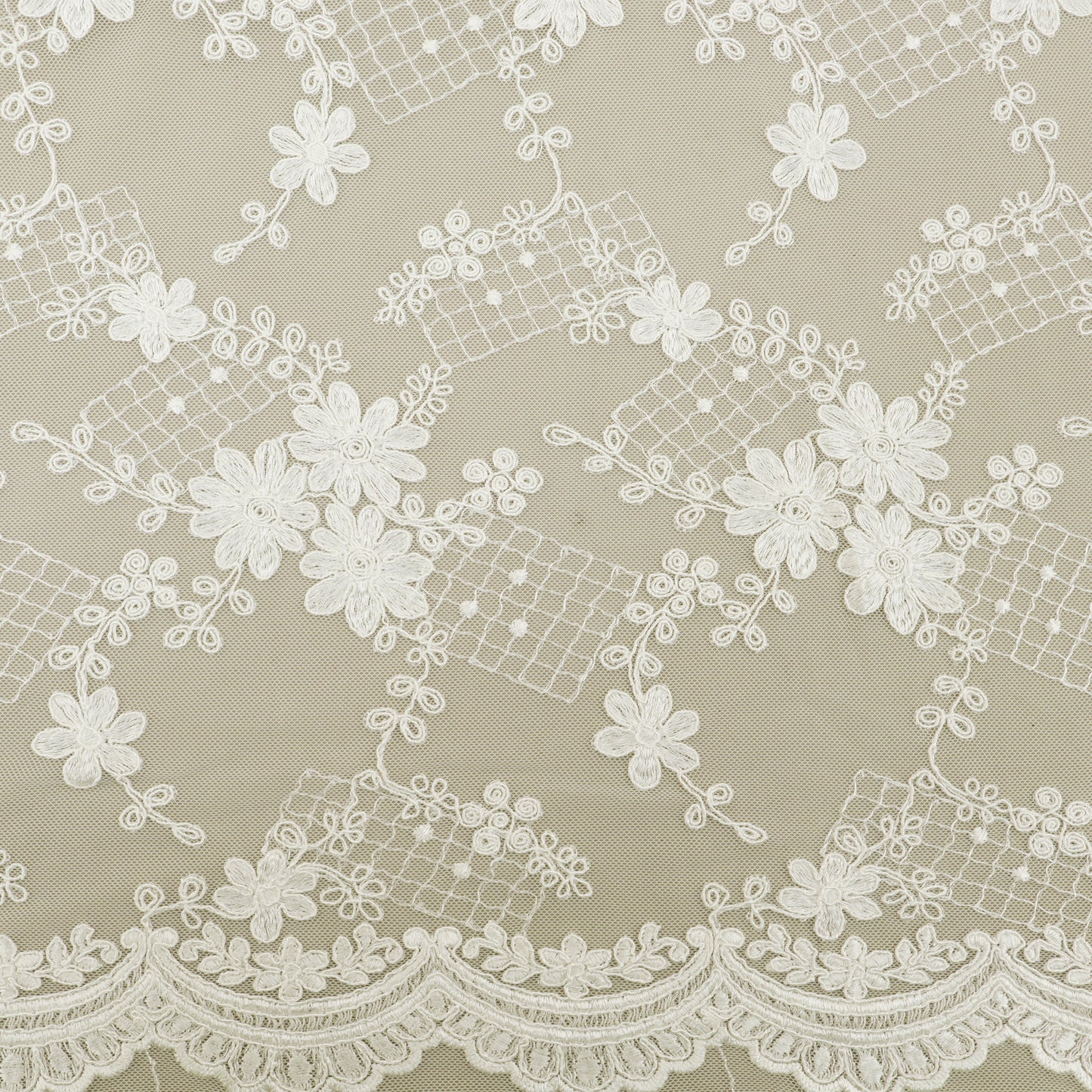 White Color Net Embroidery Fabric