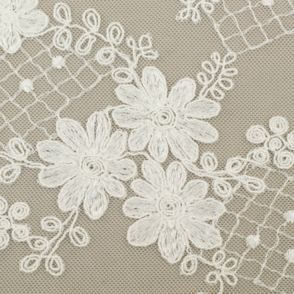 White Color Net Embroidery Fabric