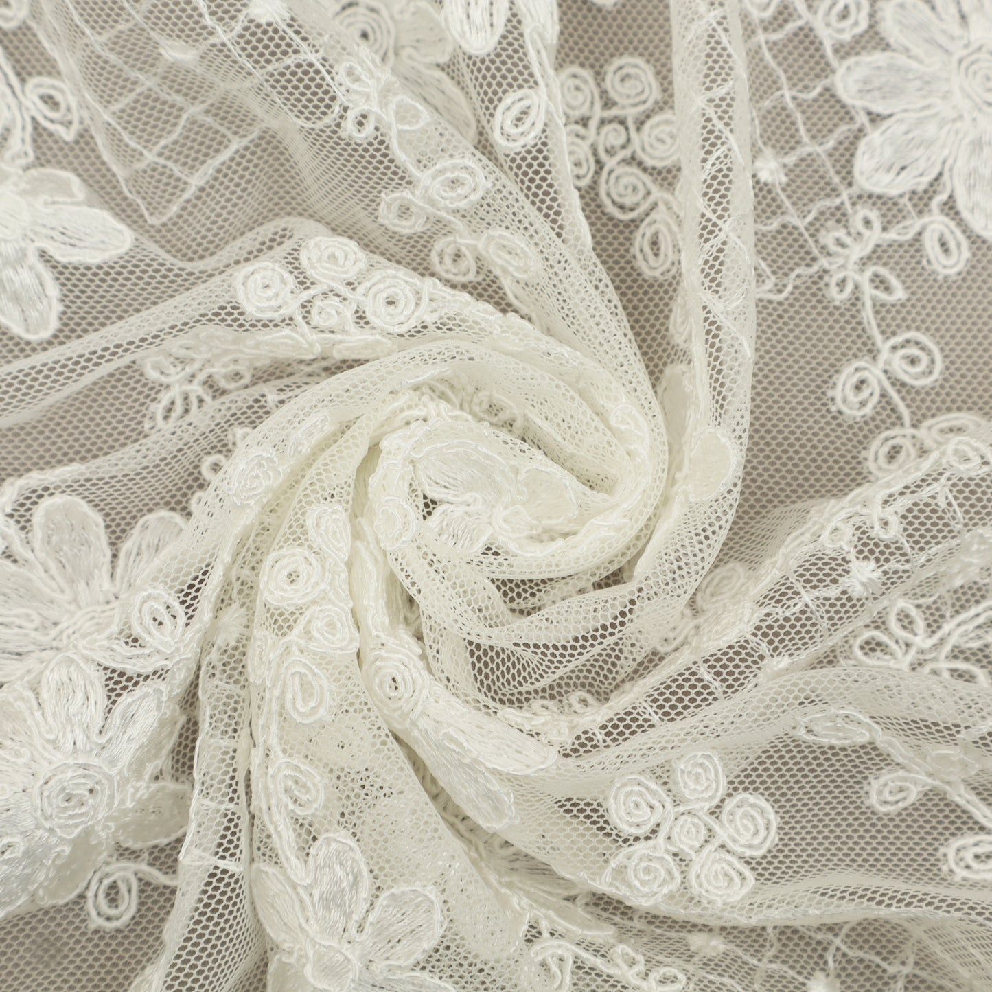 White Color Net Embroidery Fabric