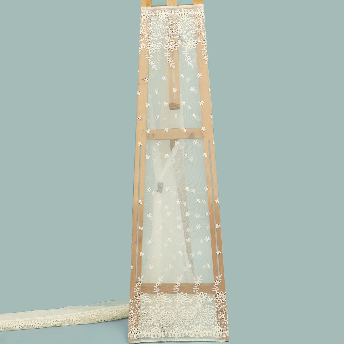 Off White Color Net Embroidery Fabric