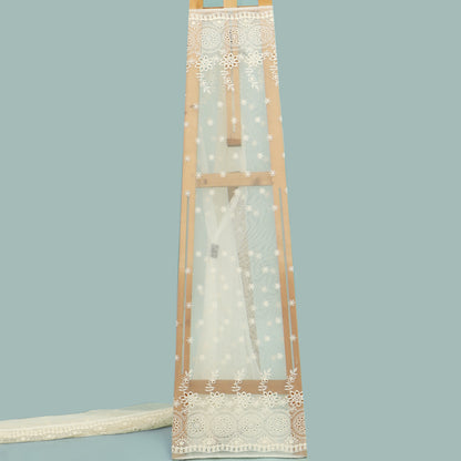 Off White Color Net Embroidery Fabric